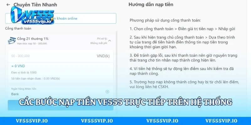 Nạp Tiền Vf555 - Hướng Dẫn Giao Dịch Chi Tiết, Dễ Thực Hiện Các bước nạp tiền VF555 trực tiếp trên hệ thống hiện nay